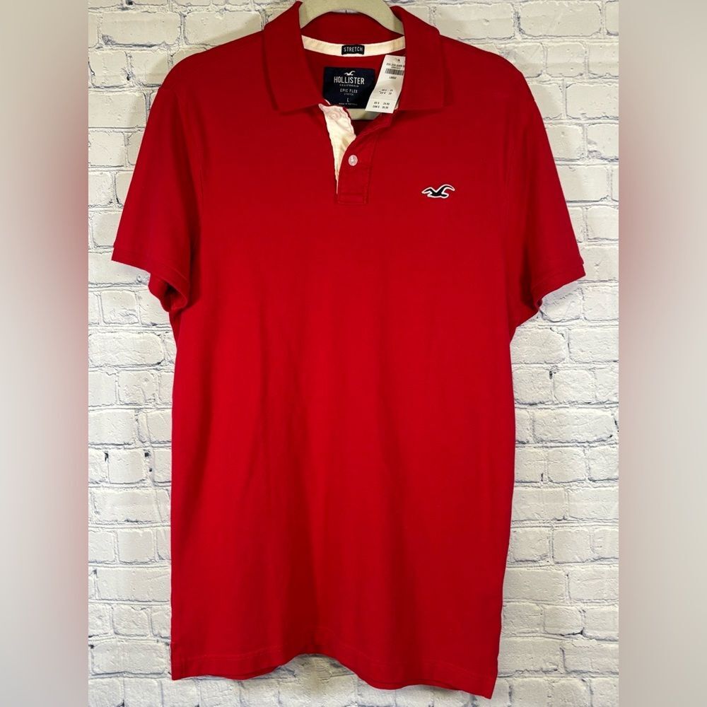 NWT Hollister Red Epic Flex Stretch Business Casual Preppy Classic Polo Shirt L